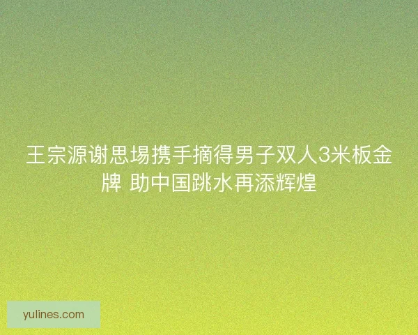 王宗源谢思埸携手摘得男子双人3米板金牌 助中国跳水再添辉煌